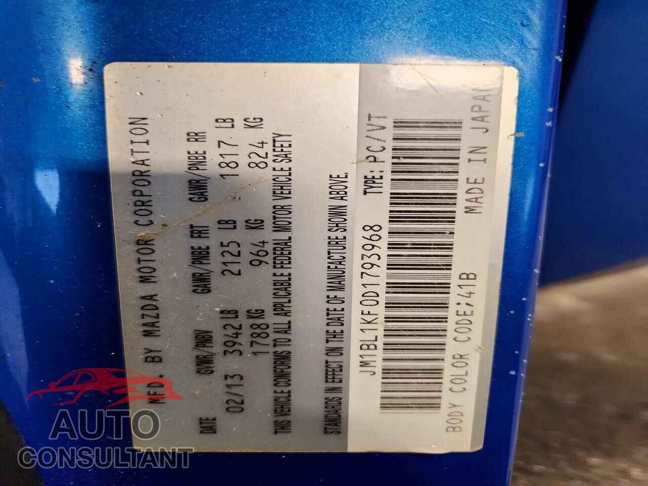 MAZDA 3 2013 - JM1BL1KF0D1793968
