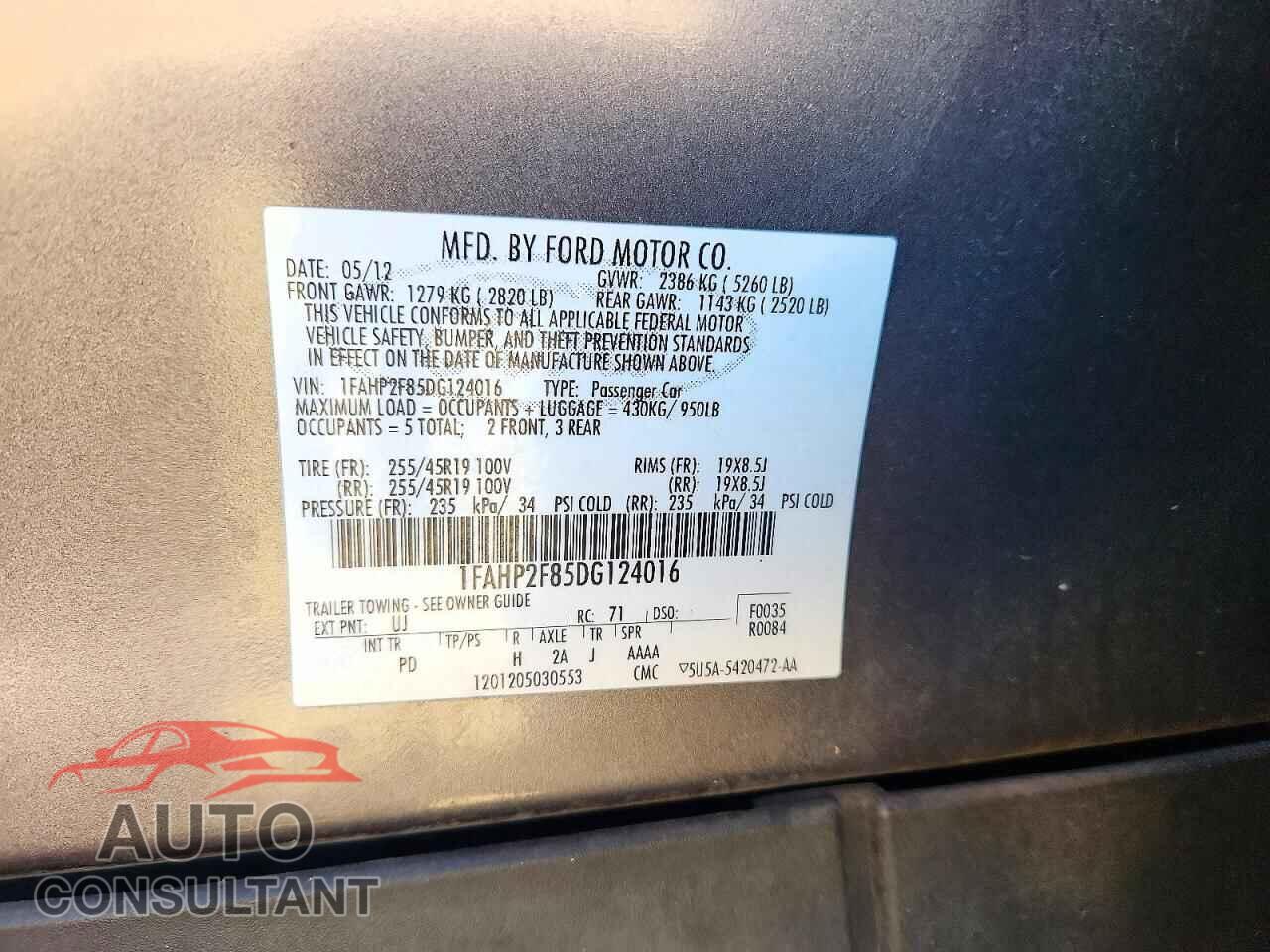 FORD TAURUS 2013 - 1FAHP2F85DG124016