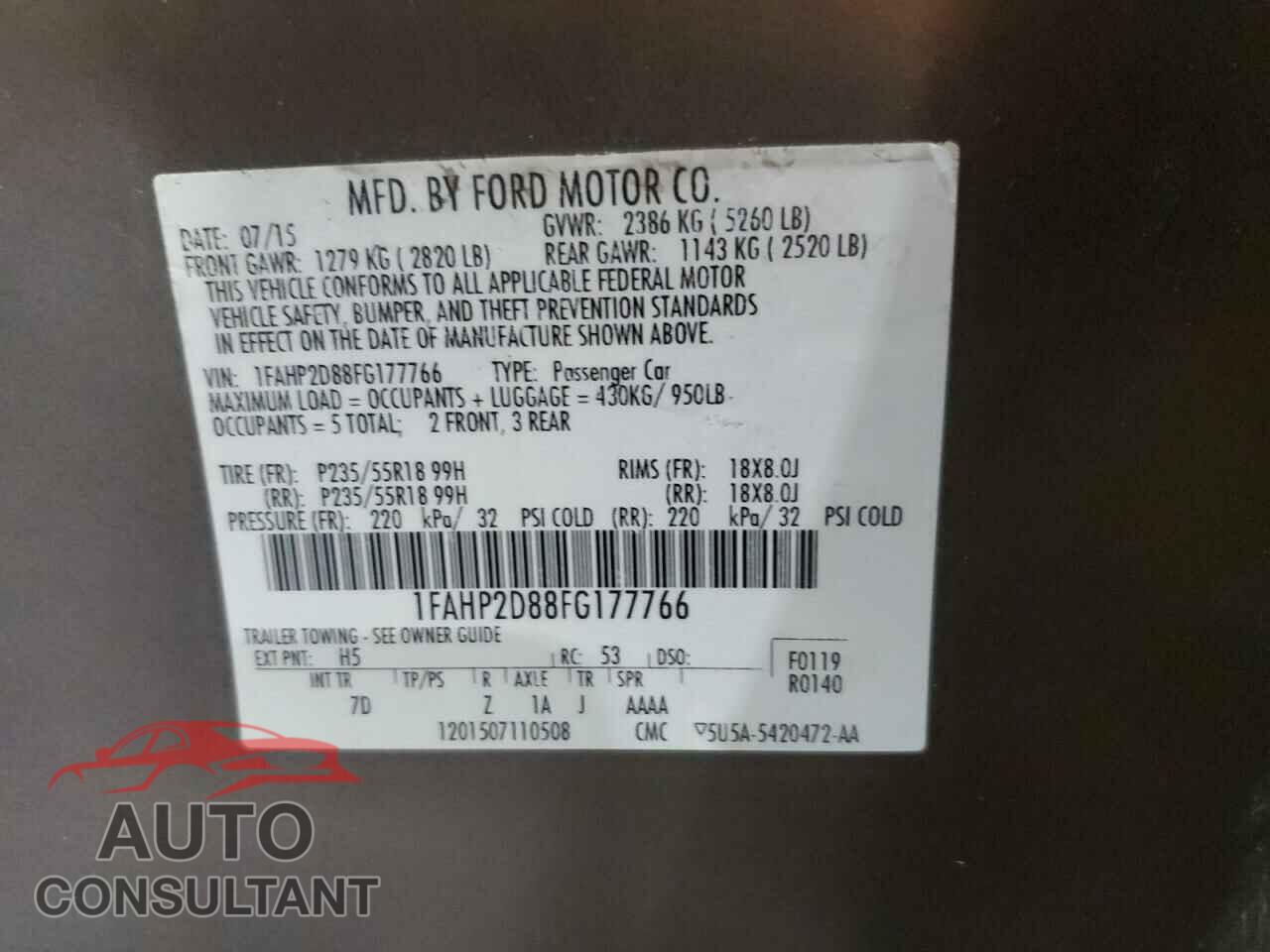FORD TAURUS 2015 - 1FAHP2D88FG177766