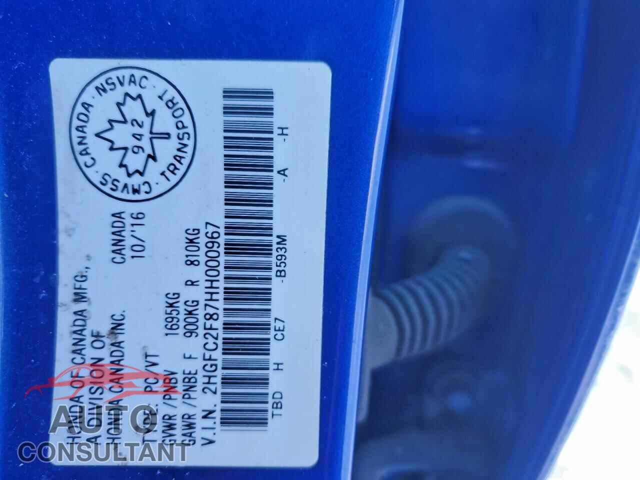 HONDA CIVIC 2017 - 2HGFC2F87HH000967