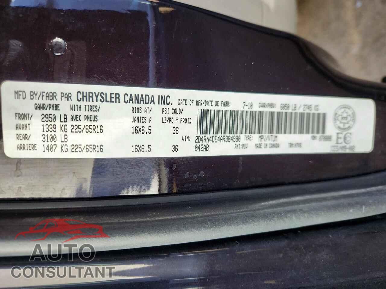 DODGE CARAVAN 2010 - 2D4RN4DE4AR384980