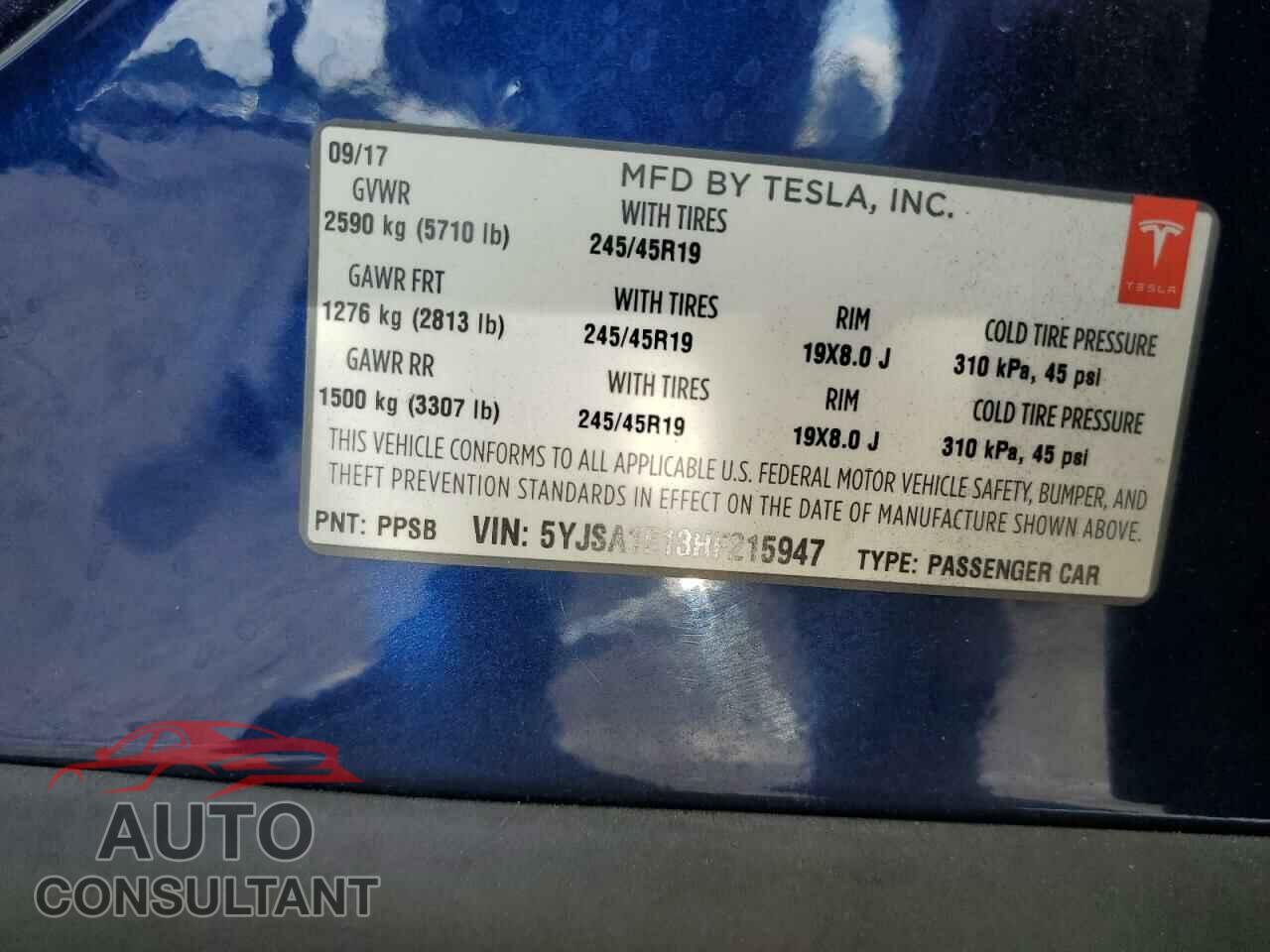 TESLA MODEL S 2017 - 5YJSA1E13HF215947