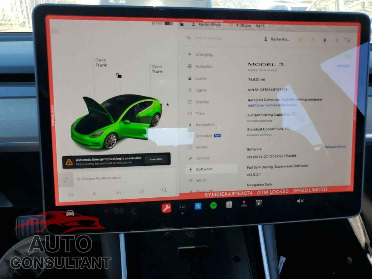 TESLA MODEL 3 2018 - 5YJ3E1EA4JF154574