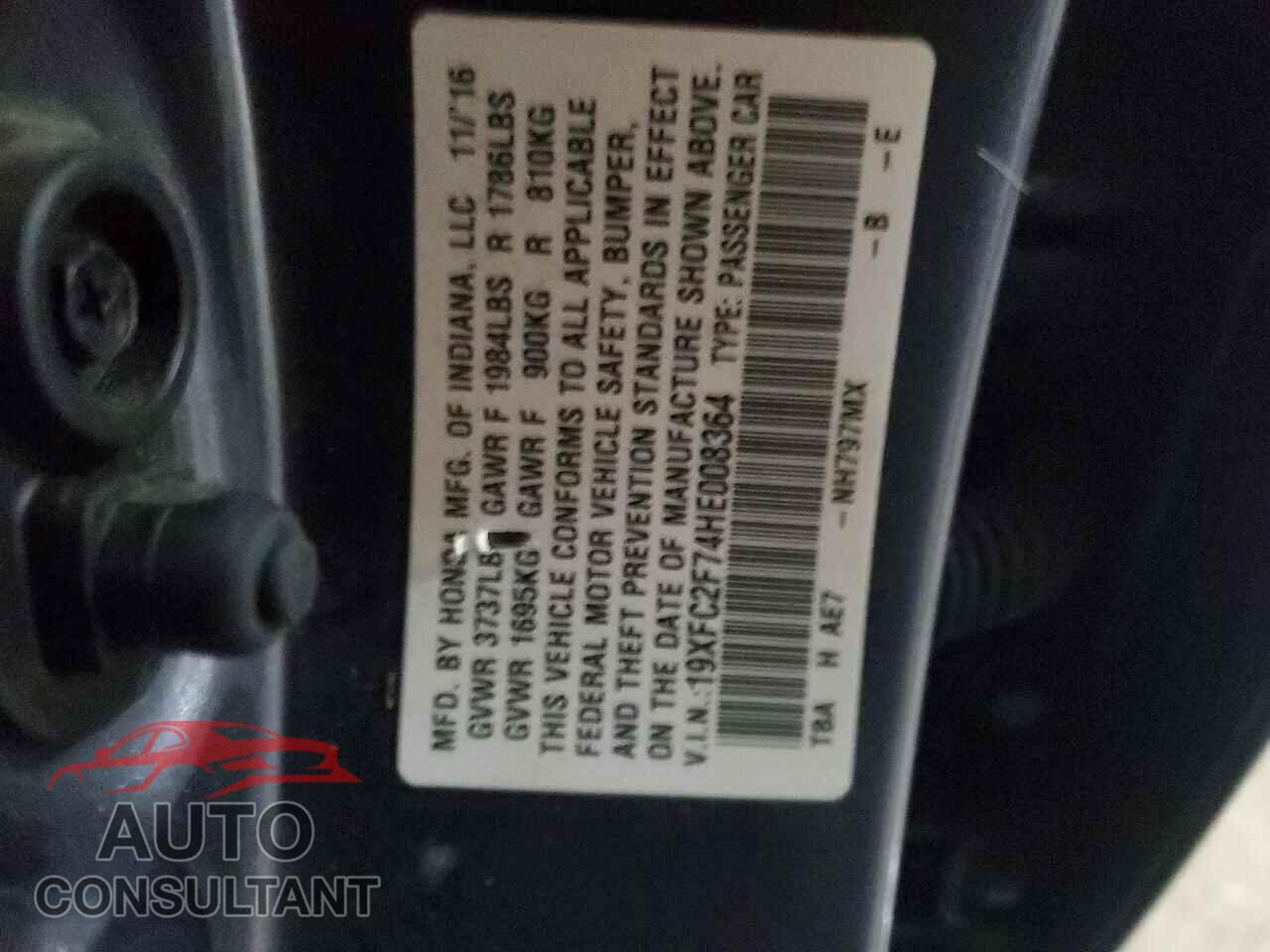 HONDA CIVIC 2017 - 19XFC2F74HE008364
