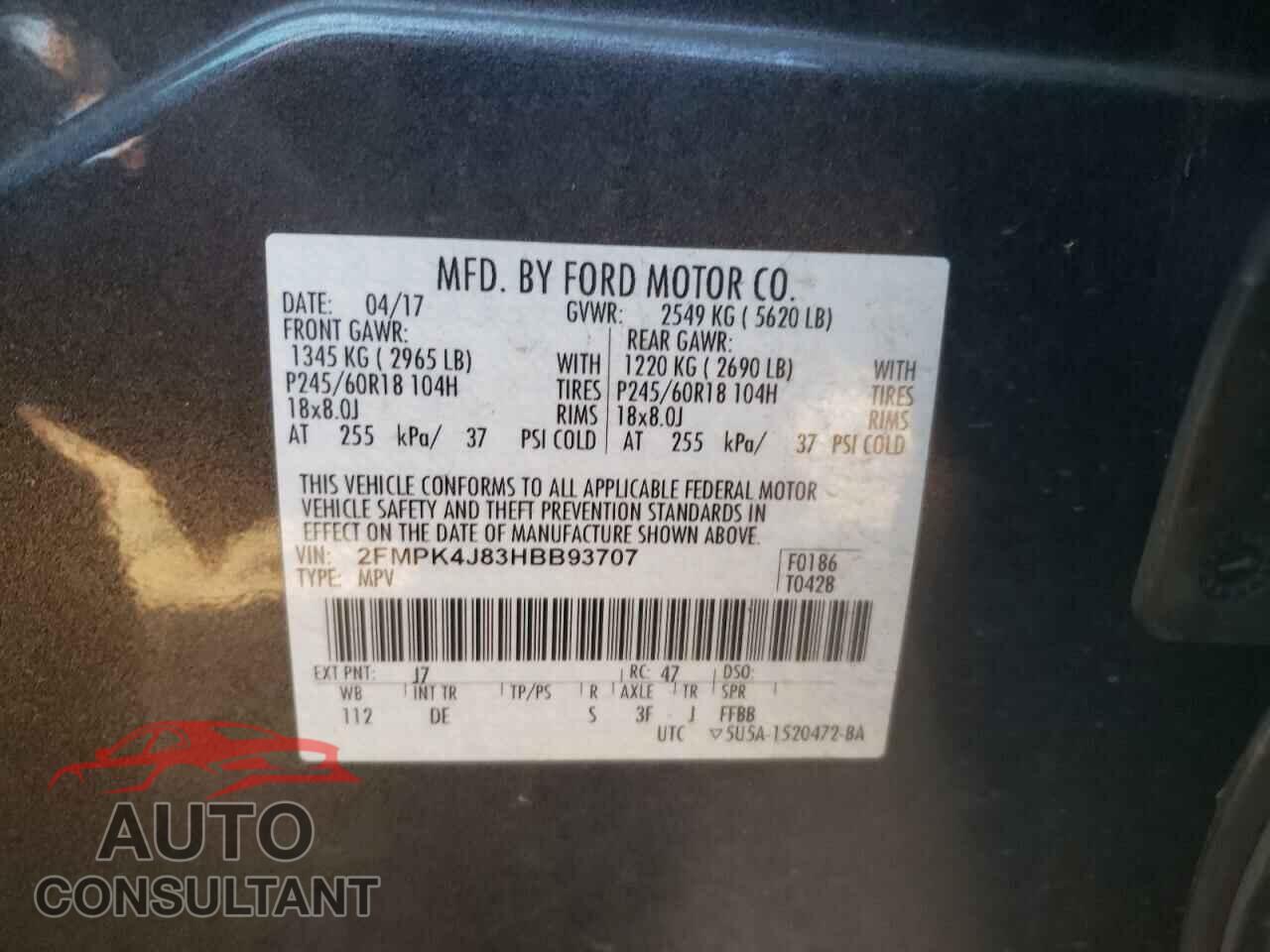 FORD EDGE 2017 - 2FMPK4J83HBB93707