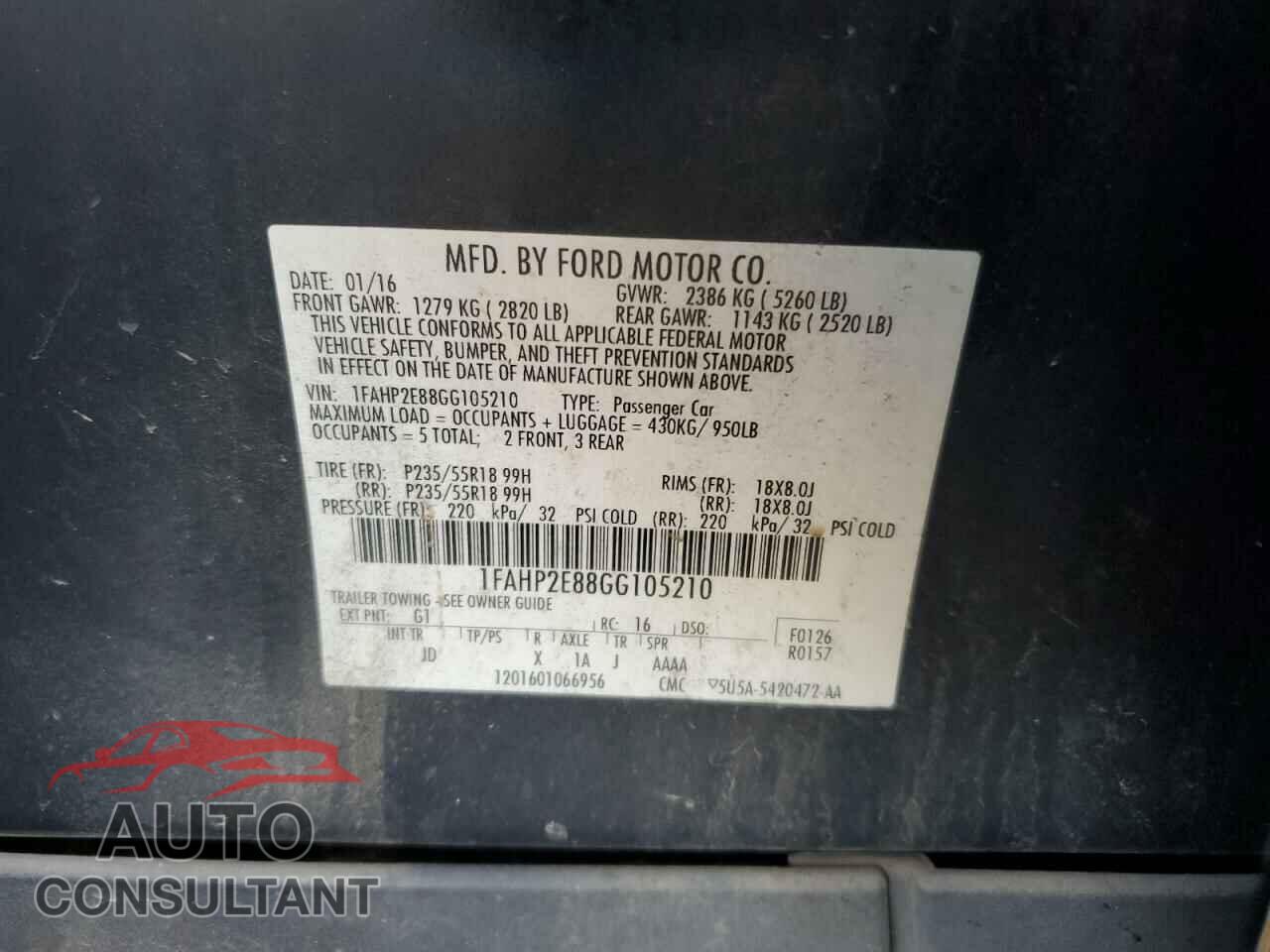 FORD TAURUS 2016 - 1FAHP2E88GG105210