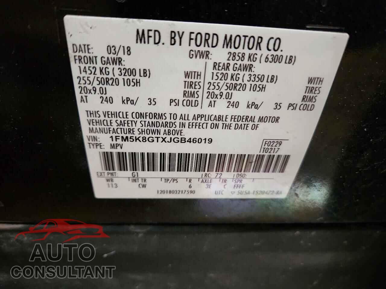 FORD EXPLORER 2018 - 1FM5K8GTXJGB46019