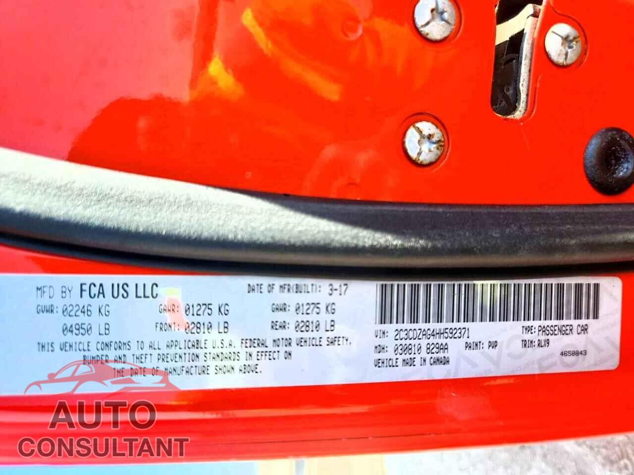 DODGE CHALLENGER 2017 - 2C3CDZAG4HH592371