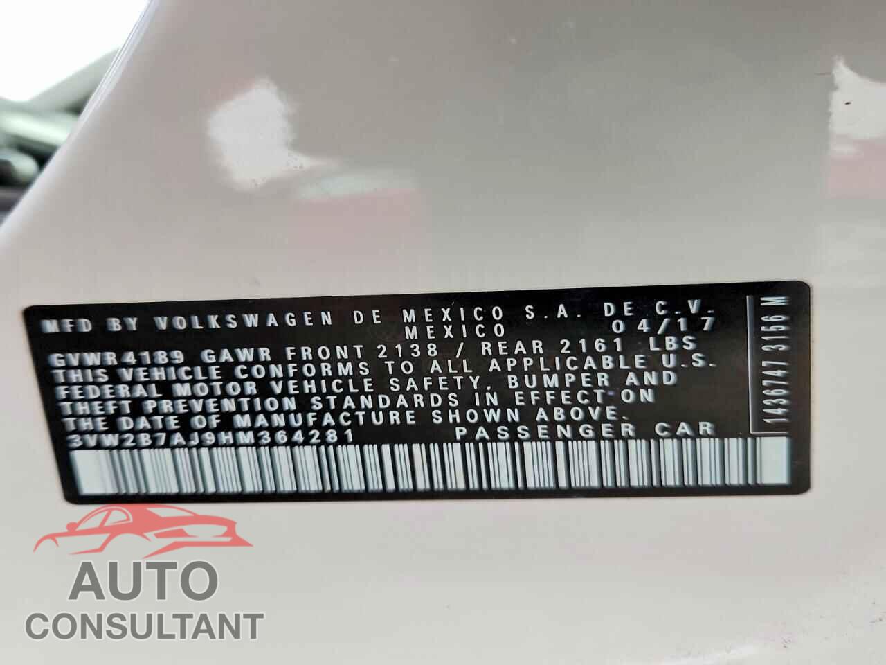 VOLKSWAGEN JETTA 2017 - 3VW2B7AJ9HM364281