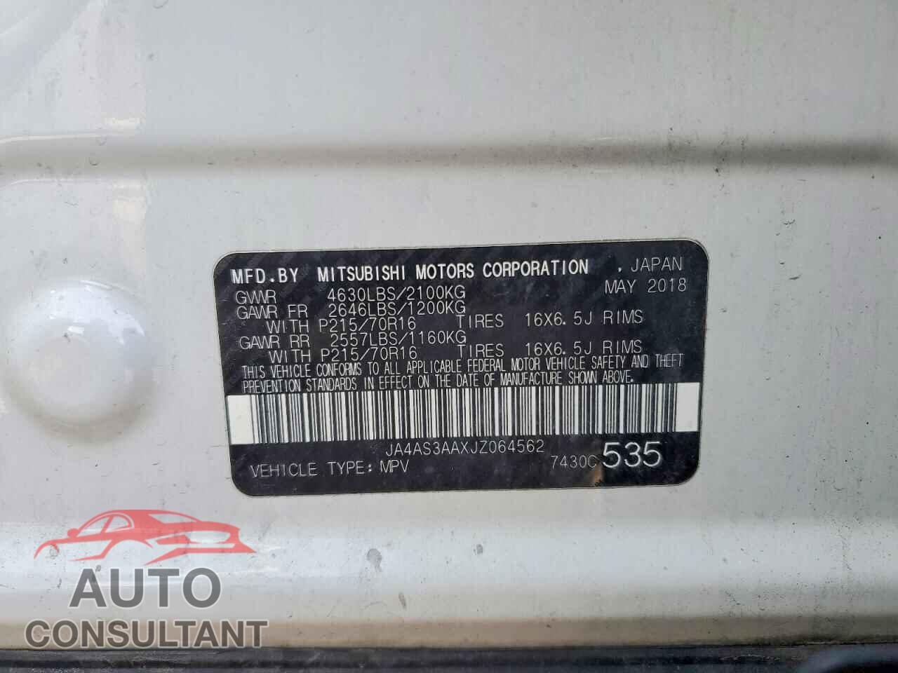 MITSUBISHI ECLIPSE 2018 - JA4AS3AAXJZ064562