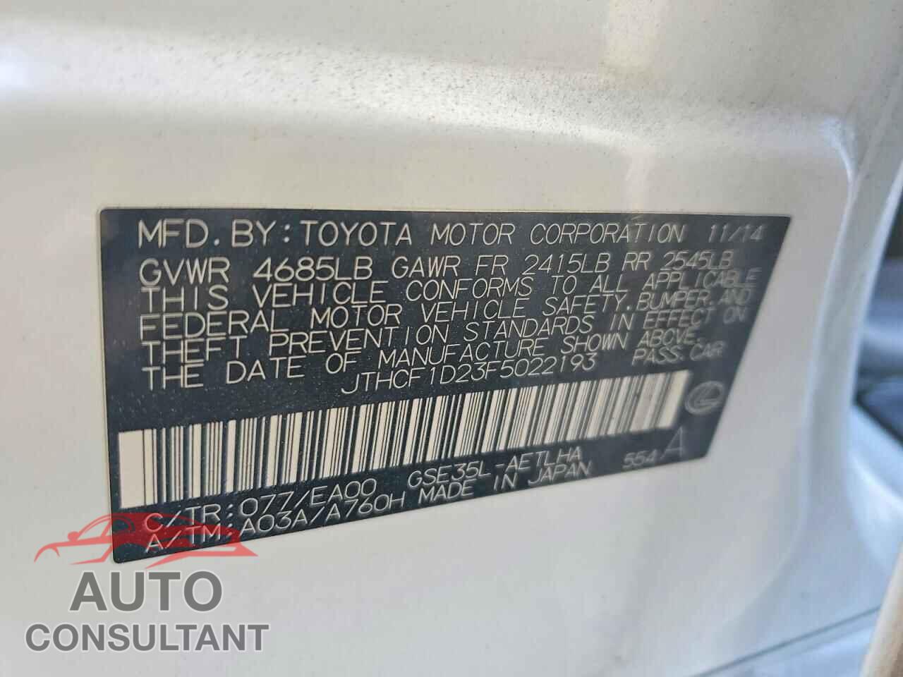 LEXUS IS 2015 - JTHCF1D23F5022193