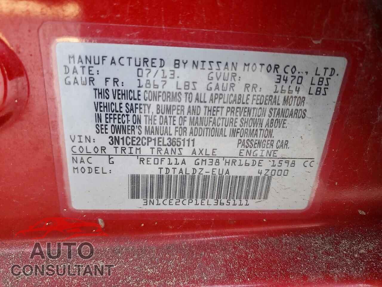 NISSAN VERSA NOTE 2014 - 3N1CE2CP1EL365111