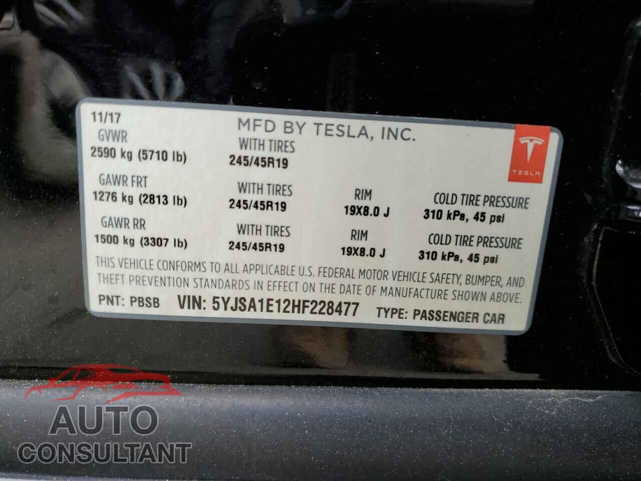 TESLA MODEL S 2017 - 5YJSA1E12HF228477