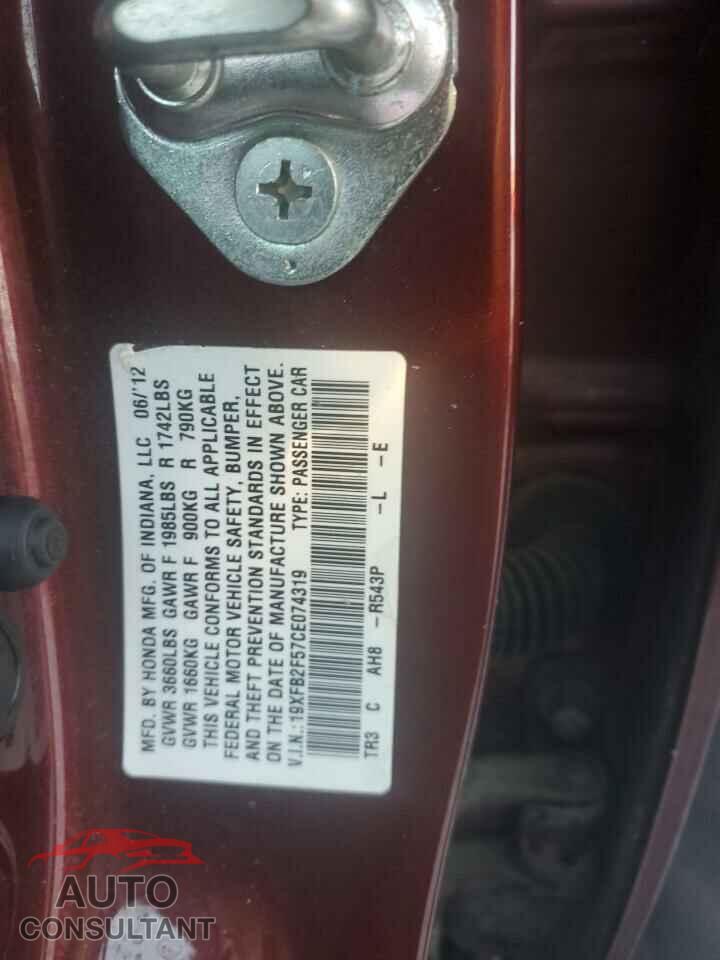 HONDA CIVIC 2012 - 19XFB2F57CE074319