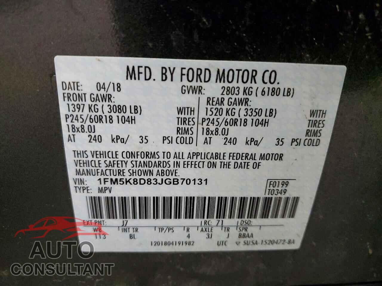 FORD EXPLORER 2018 - 1FM5K8D83JGB70131
