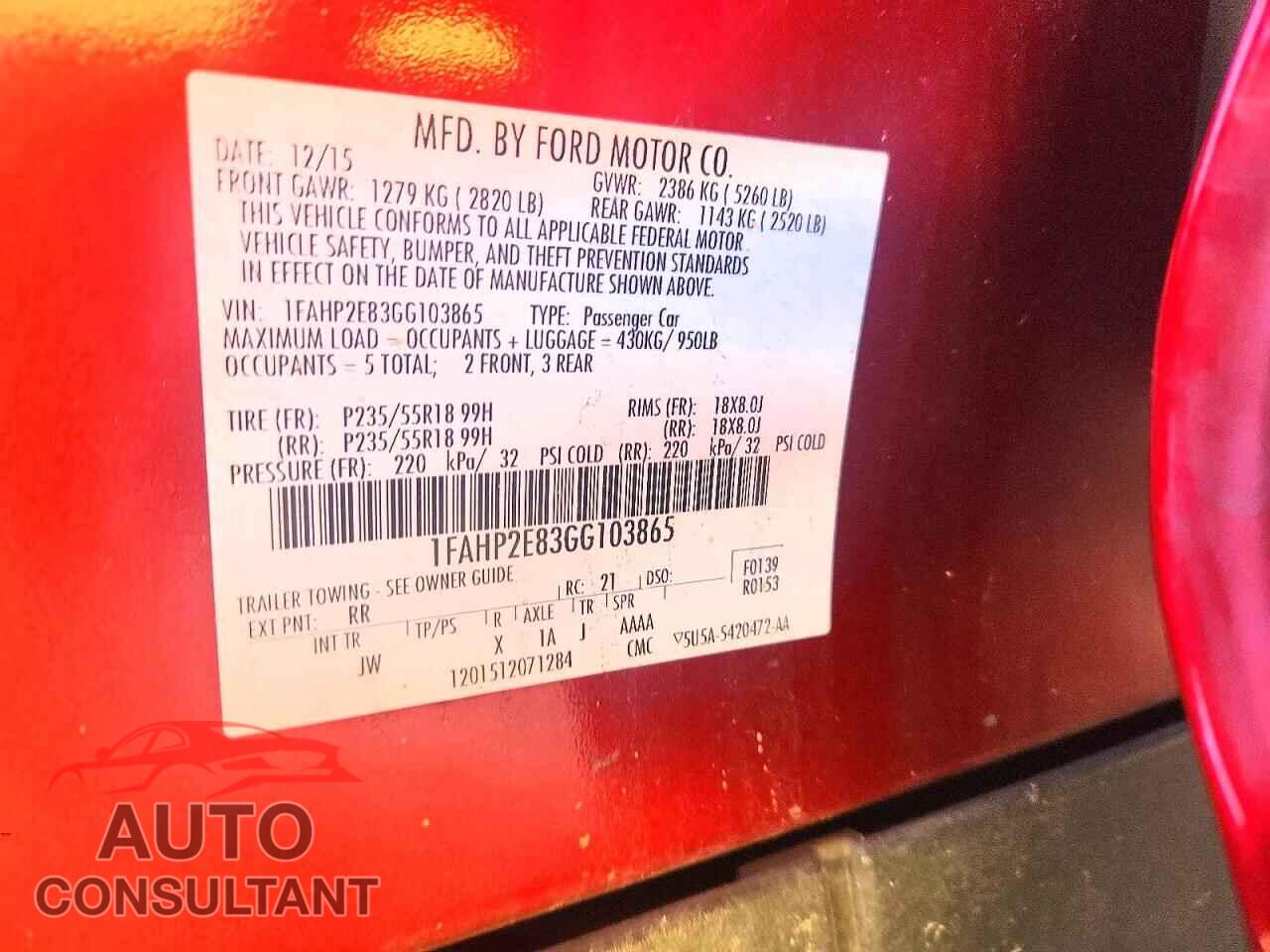 FORD TAURUS 2016 - 1FAHP2E83GG103865