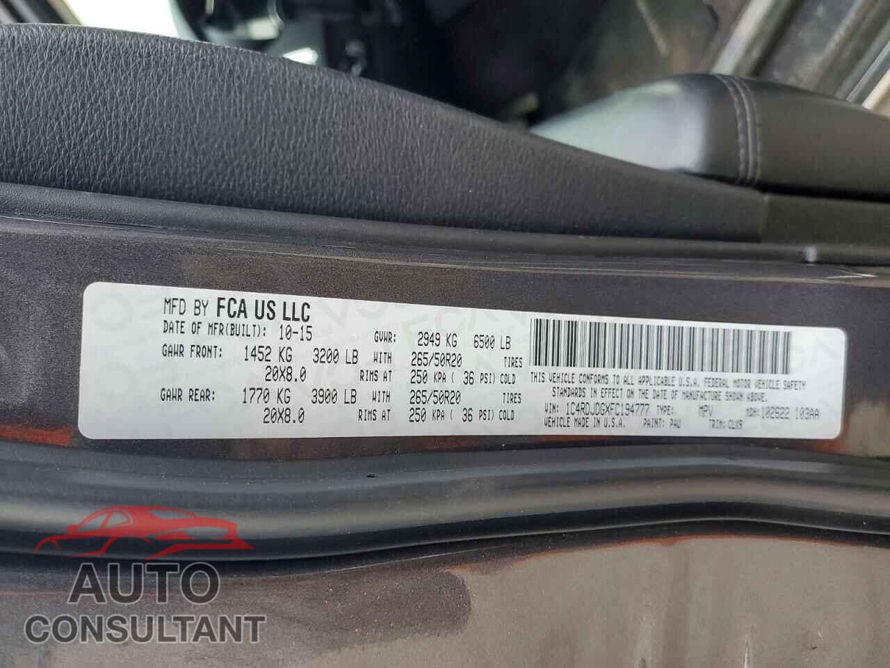 DODGE DURANGO 2015 - 1C4RDJDGXFC194777