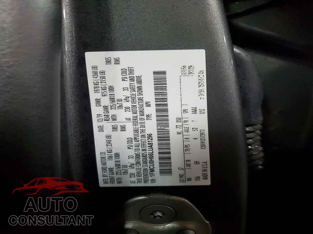 FORD ESCAPE 2020 - 1FMCU0H66LUA81296