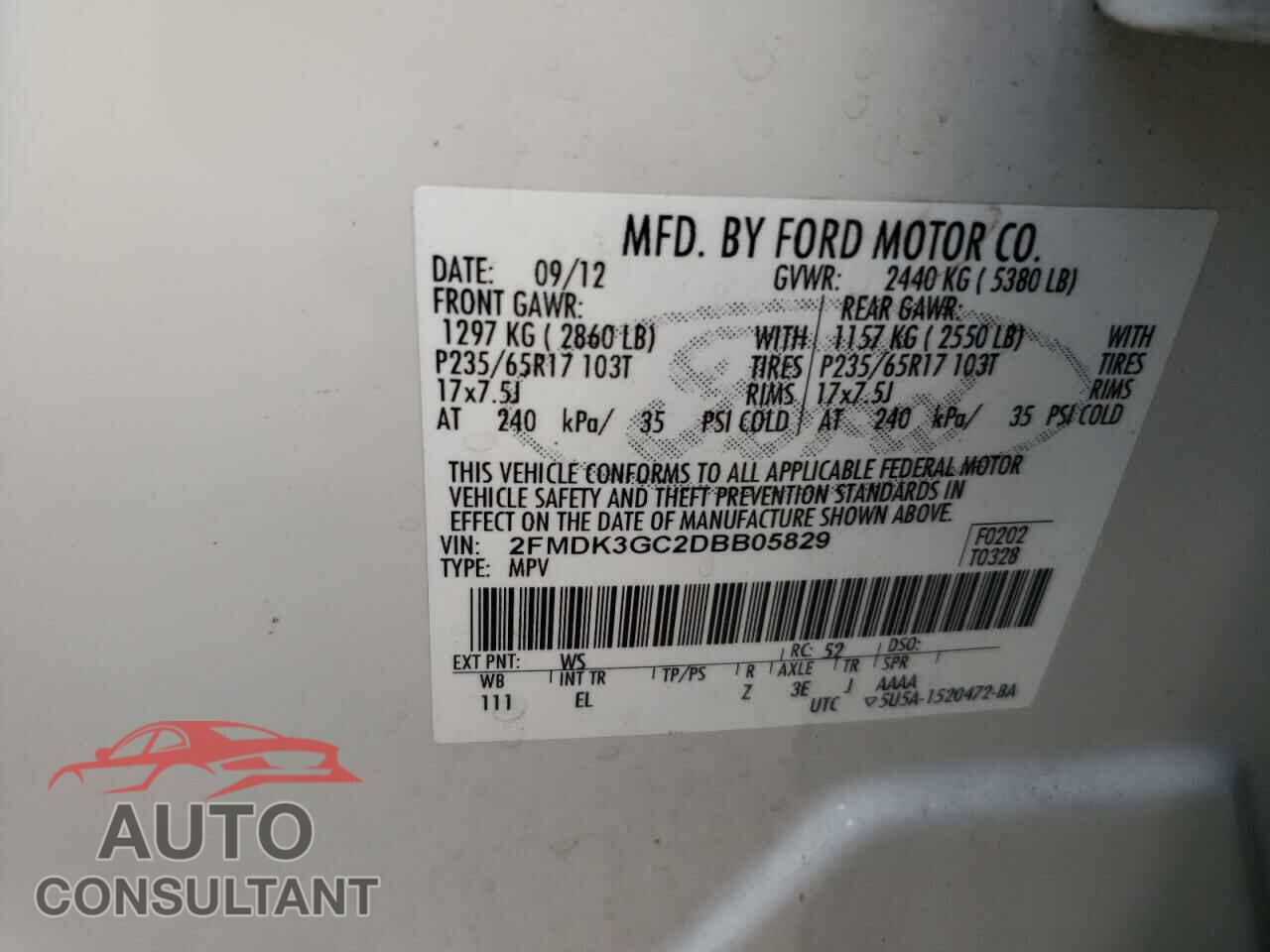 FORD EDGE 2013 - 2FMDK3GC2DBB05829