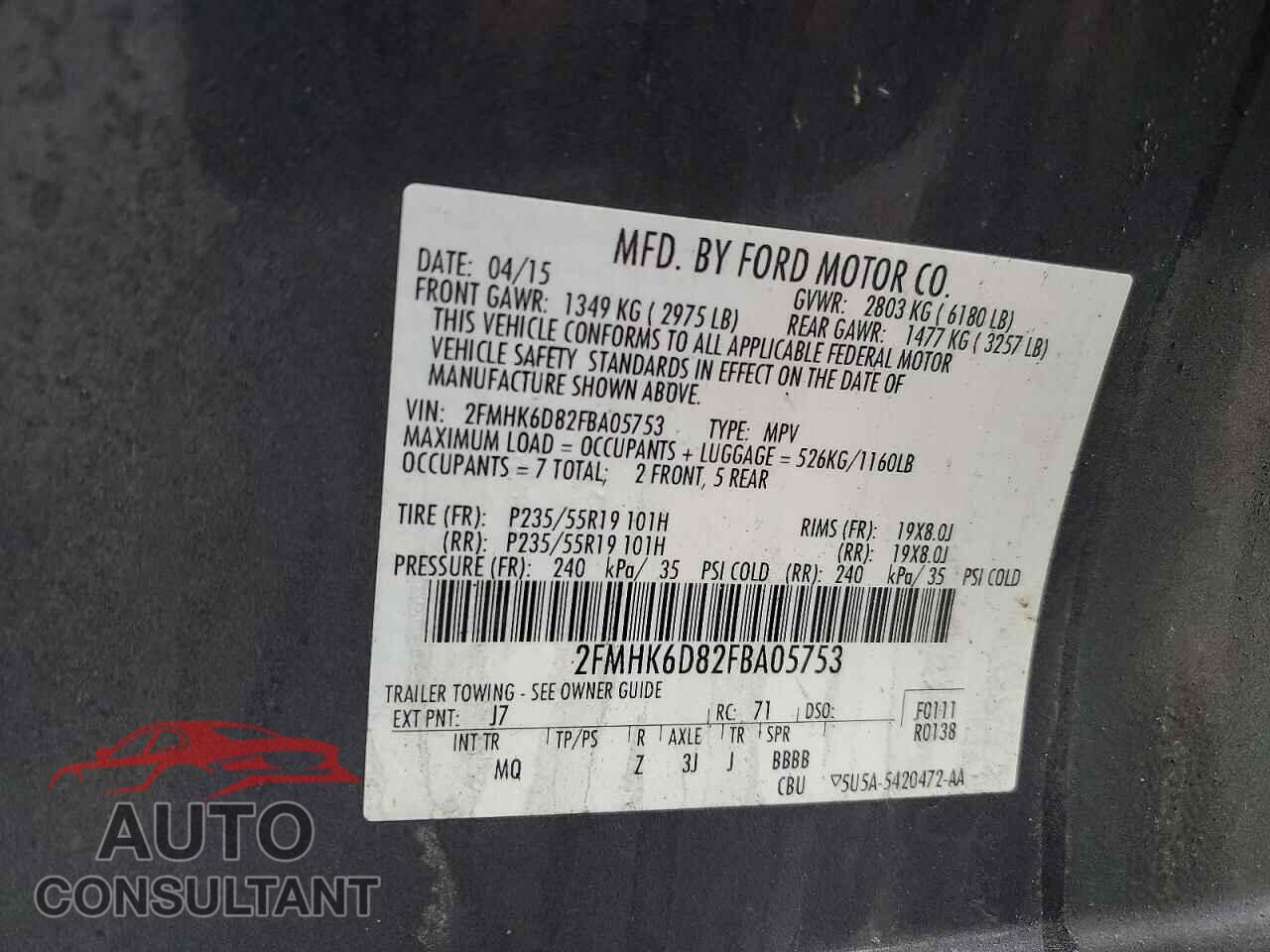 FORD FLEX 2015 - 2FMHK6D82FBA05753
