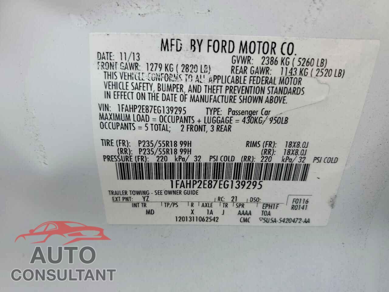 FORD TAURUS 2014 - 1FAHP2E87EG139295