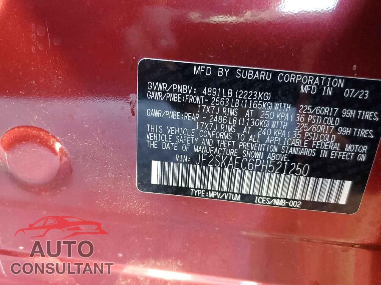 SUBARU FORESTER 2023 - JF2SKAEC6PH521250
