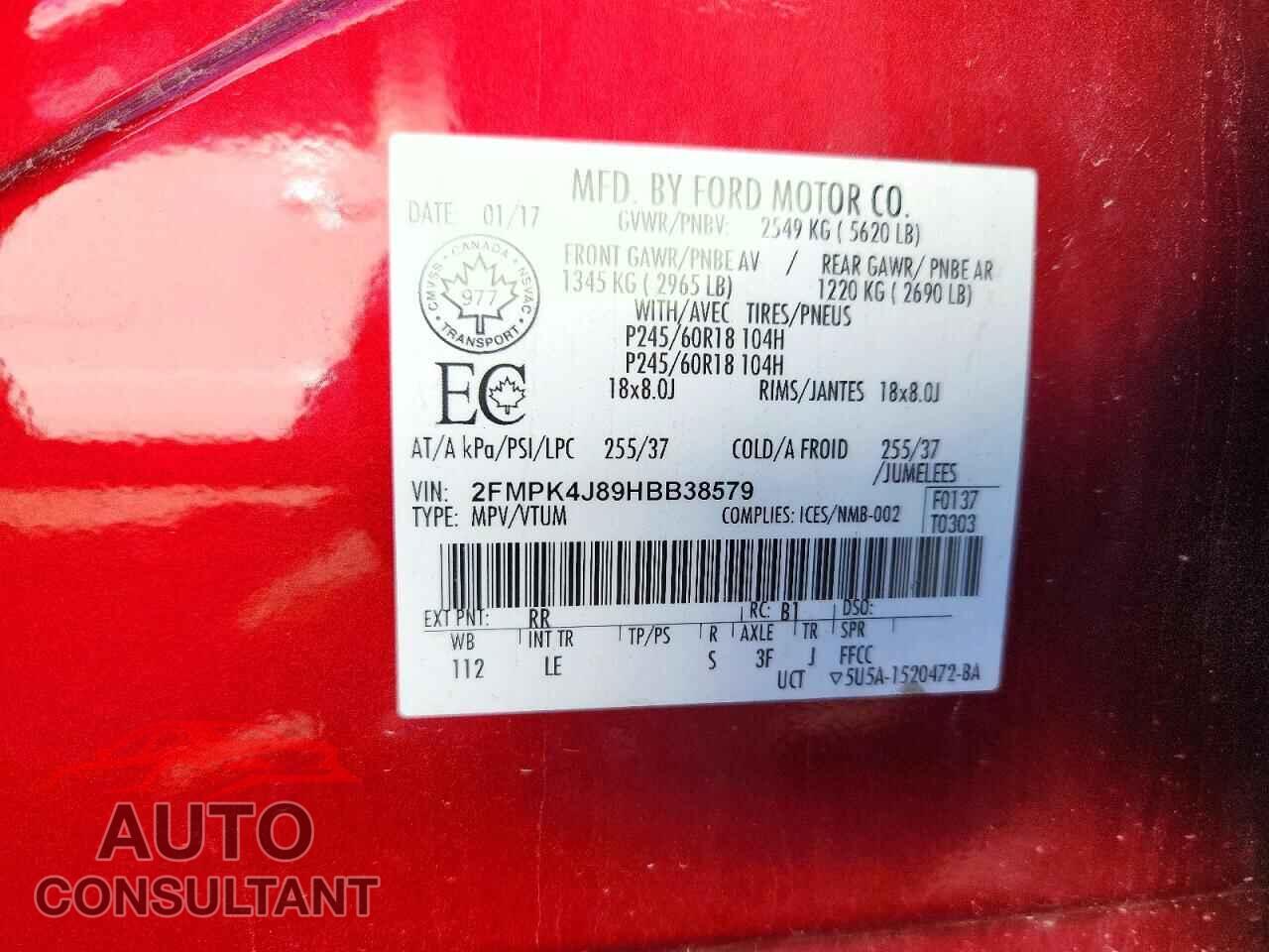 FORD EDGE 2017 - 2FMPK4J89HBB38579