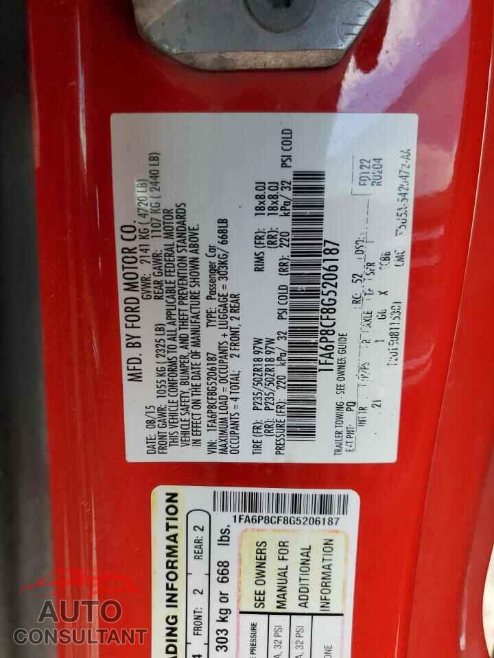 FORD MUSTANG 2016 - 1FA6P8CF8G5206187