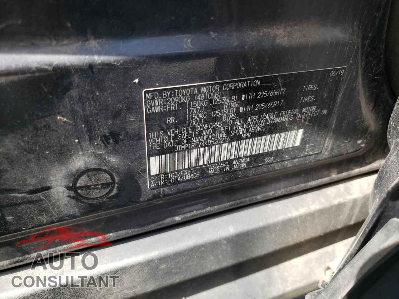 TOYOTA RAV4 2019 - JTMP1RFV4KD520216