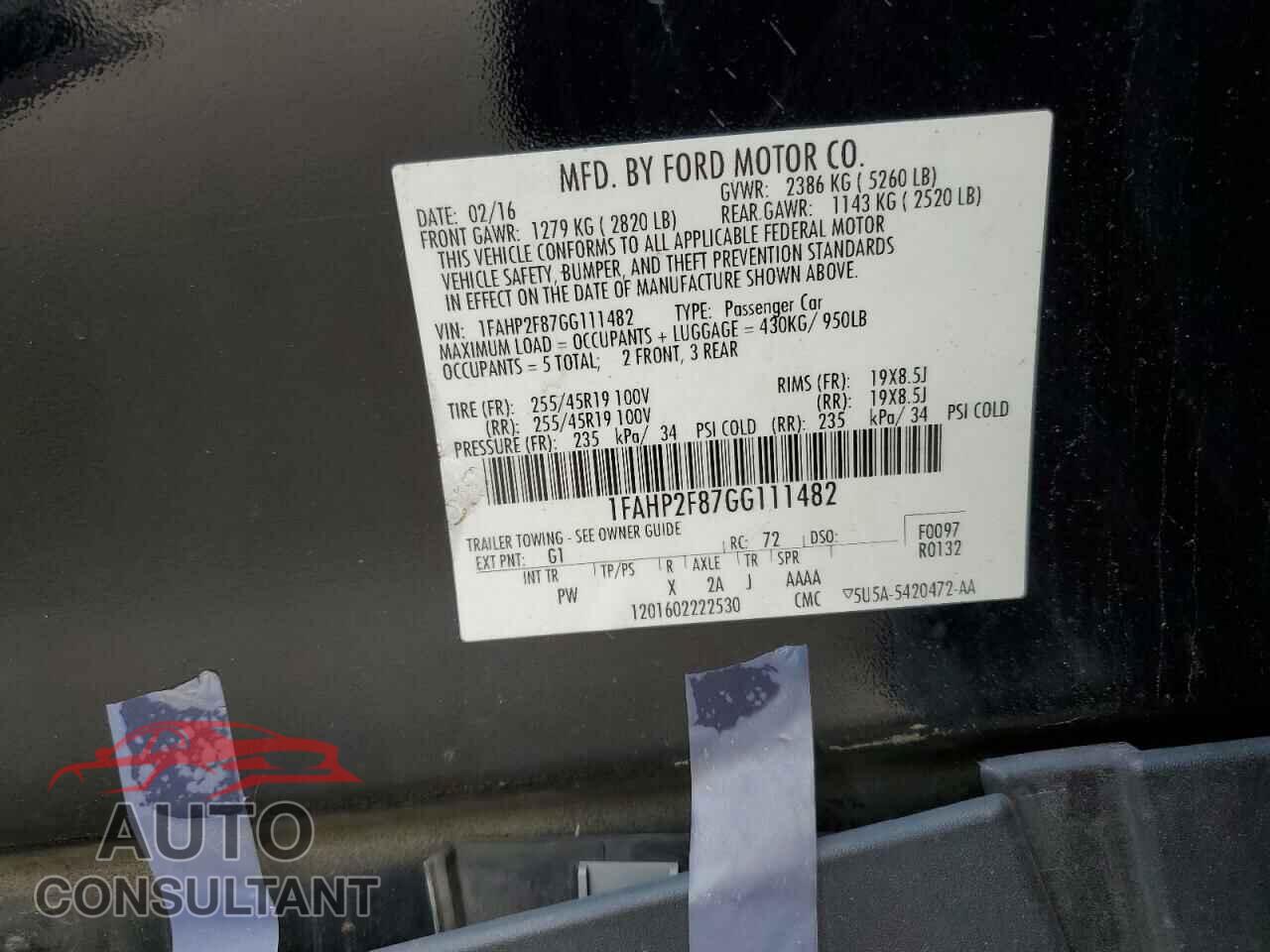 FORD TAURUS 2016 - 1FAHP2F87GG111482