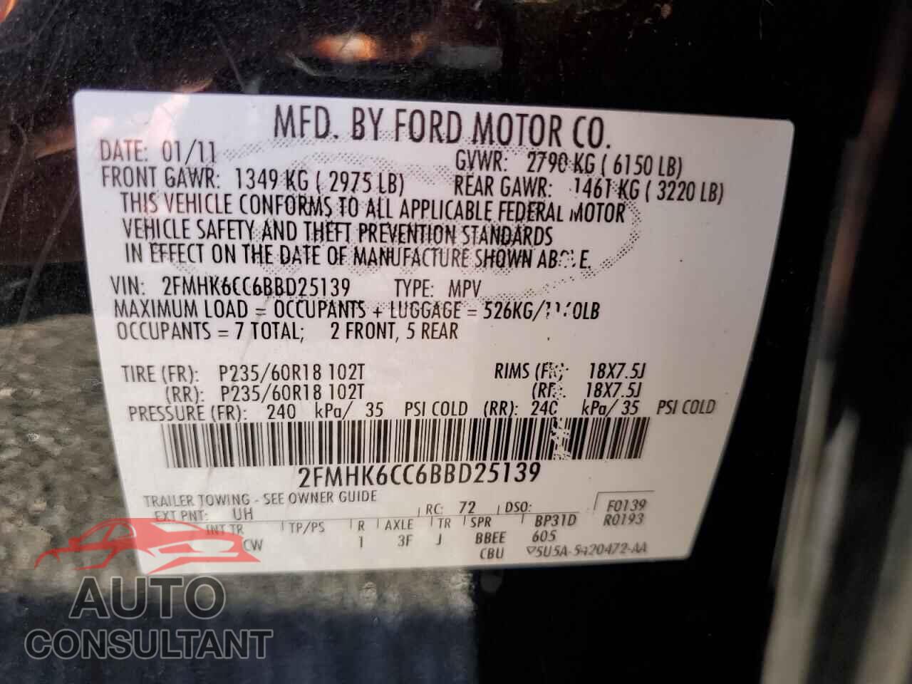 FORD FLEX 2011 - 2FMHK6CC6BBD25139