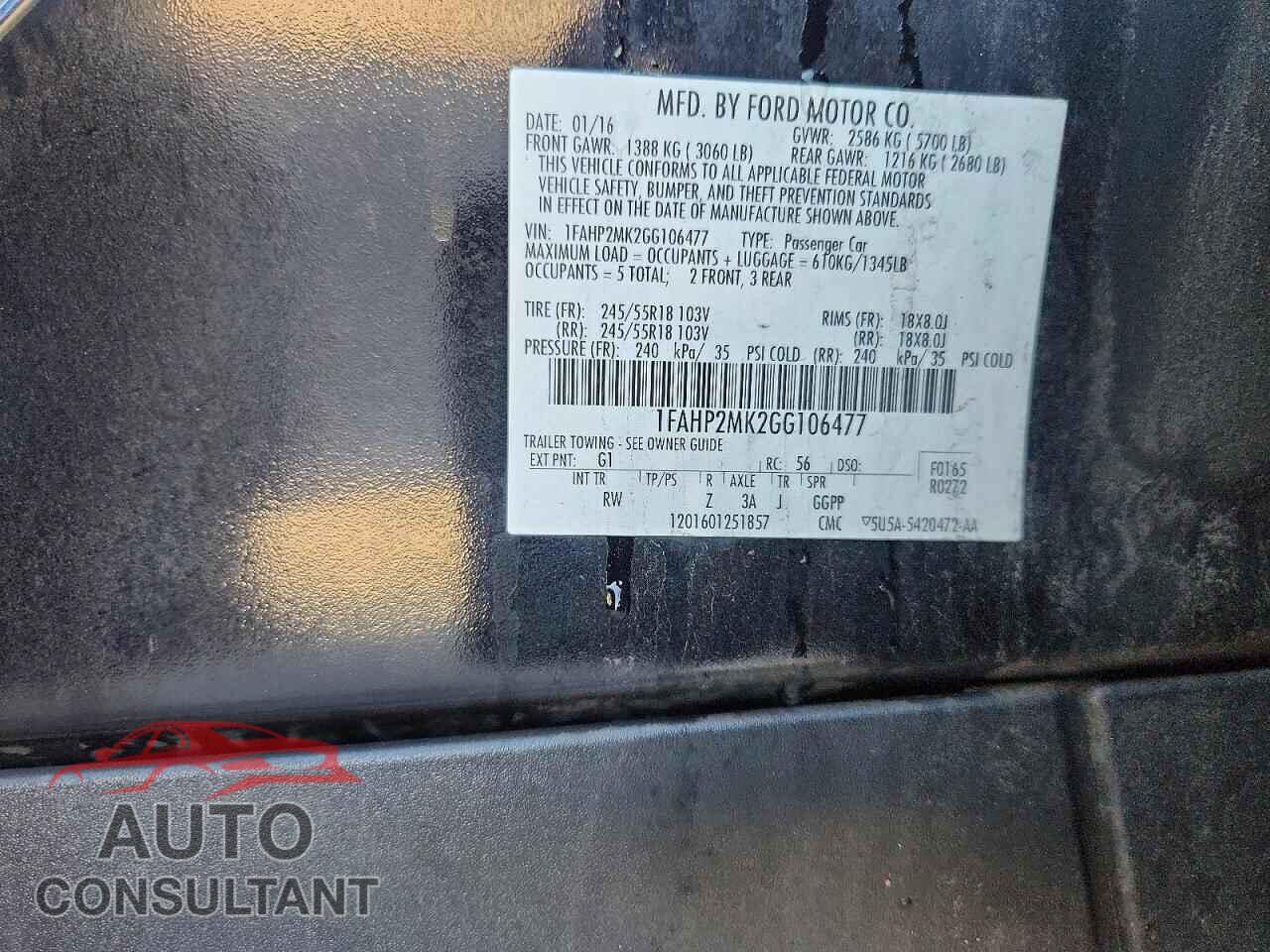 FORD TAURUS 2016 - 1FAHP2MK2GG106477