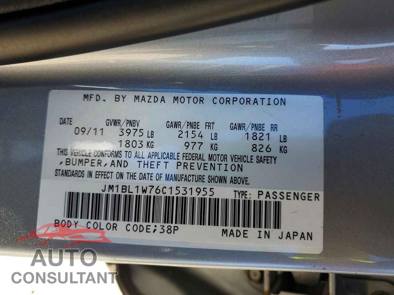 MAZDA 3 2012 - JM1BL1W76C1531955