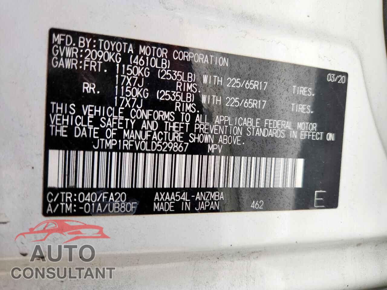 TOYOTA RAV4 2020 - JTMP1RFV0LD529867