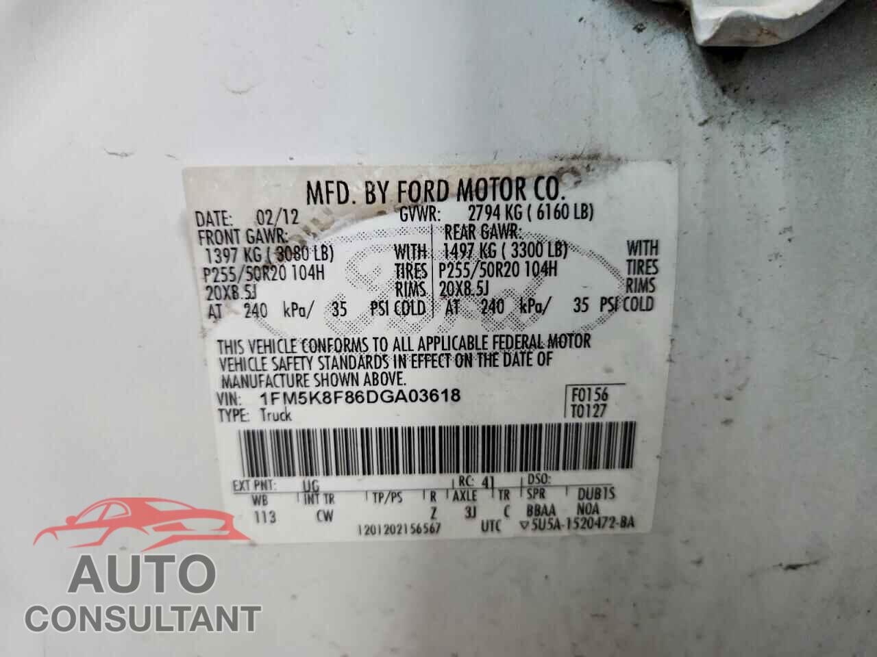 FORD EXPLORER 2013 - 1FM5K8F86DGA03618