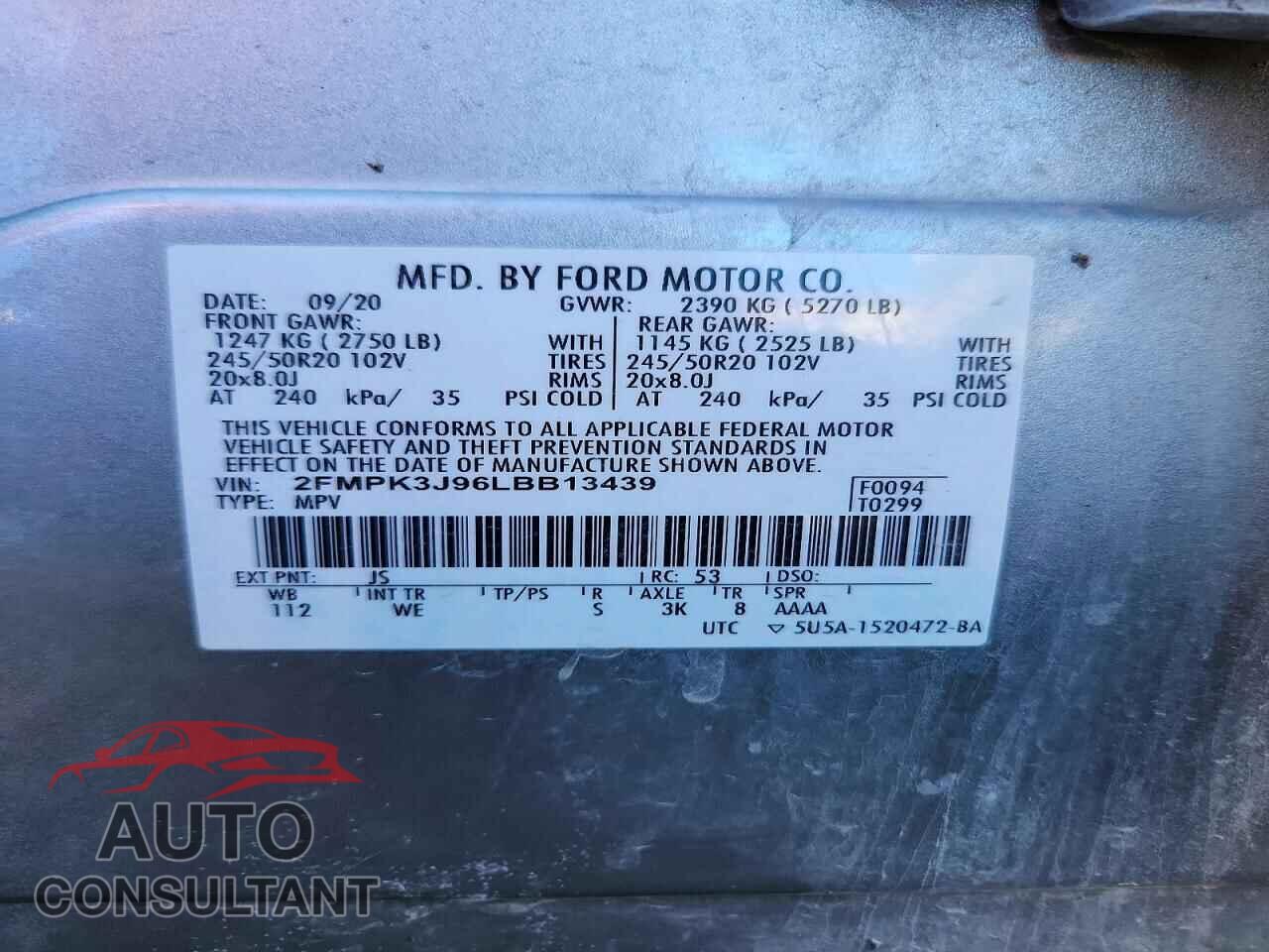 FORD EDGE 2020 - 2FMPK3J96LBB13439