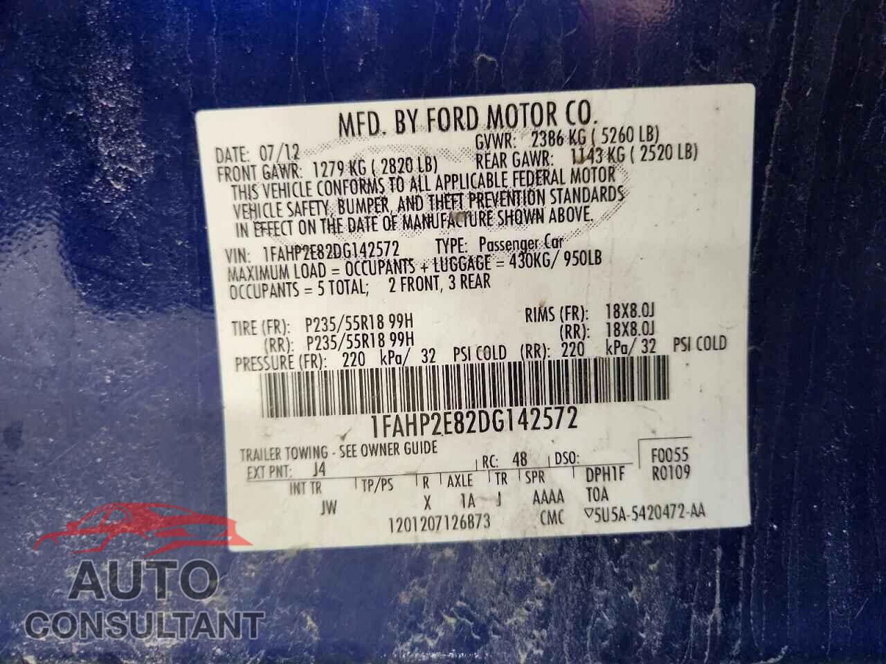 FORD TAURUS 2013 - 1FAHP2E82DG142572