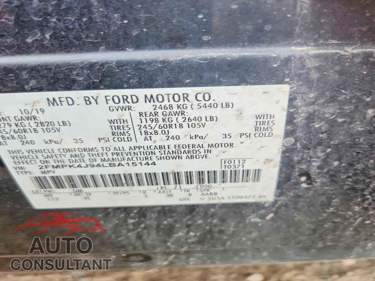 FORD EDGE 2020 - 2FMPK4J94LBA15144