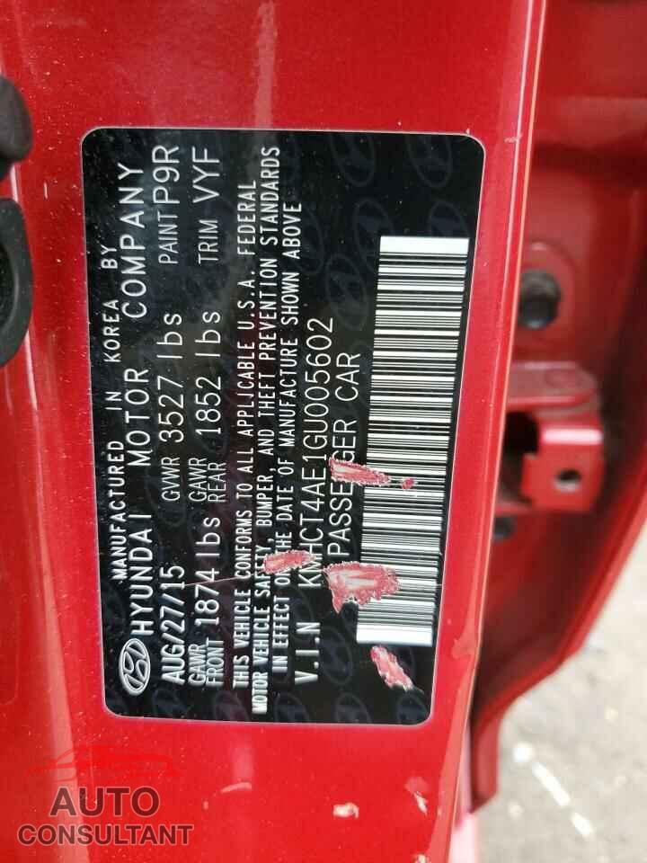 HYUNDAI ACCENT 2016 - KMHCT4AE1GU005602