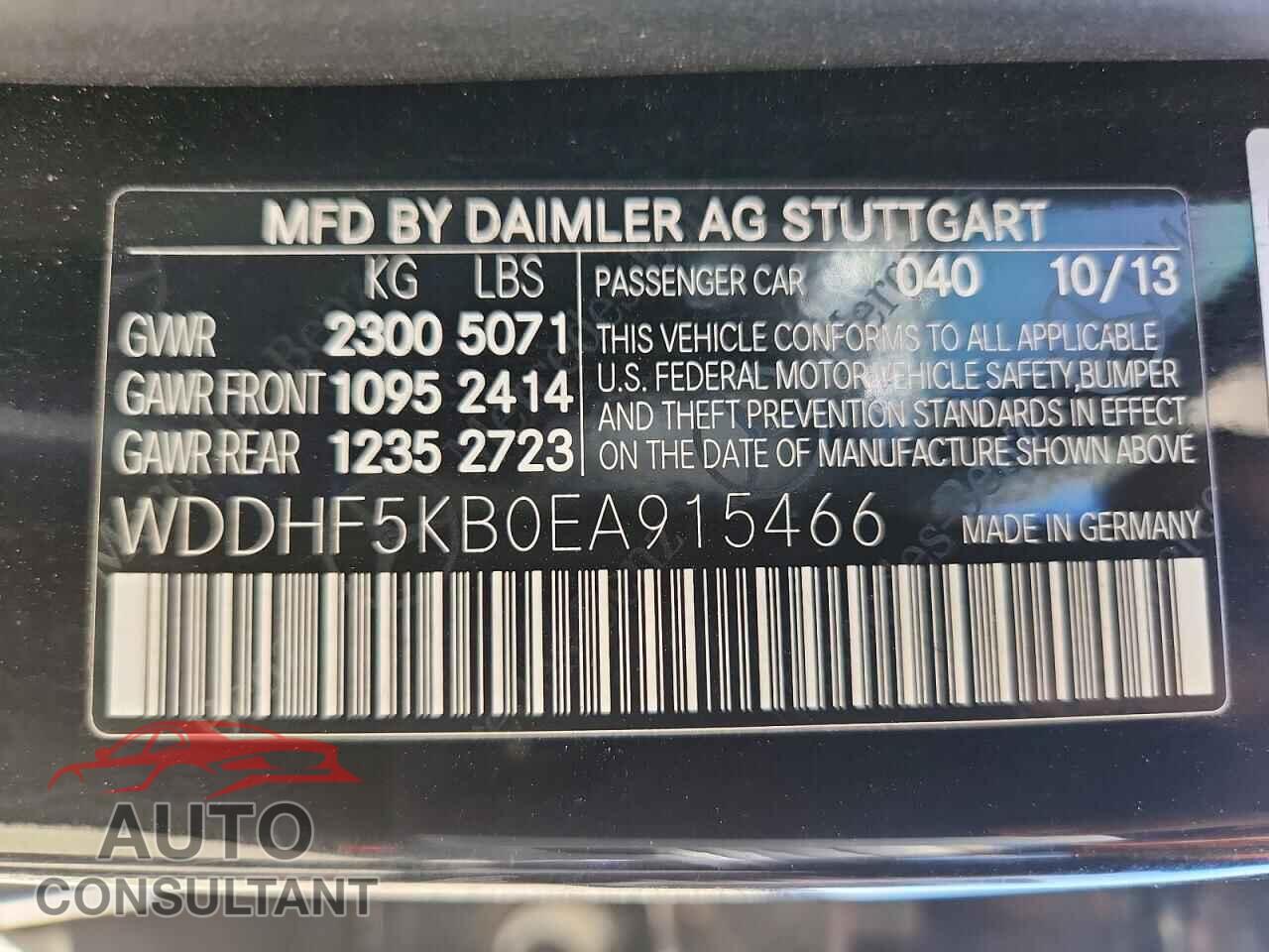 MERCEDES-BENZ E-CLASS 2014 - WDDHF5KB0EA915466