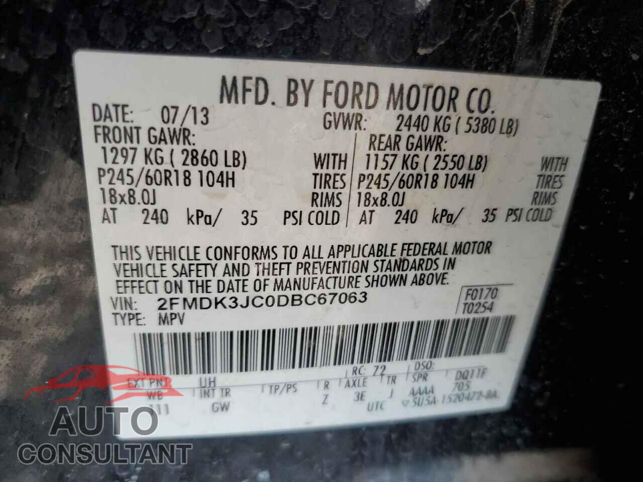 FORD EDGE 2013 - 2FMDK3JC0DBC67063