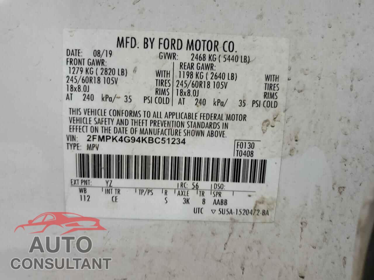 FORD EDGE 2019 - 2FMPK4G94KBC51234