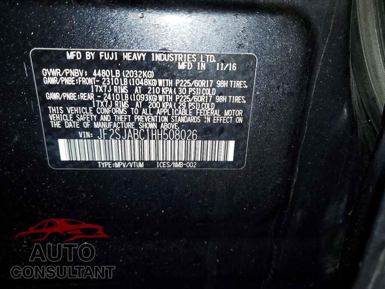 SUBARU FORESTER 2017 - JF2SJABC1HH508026