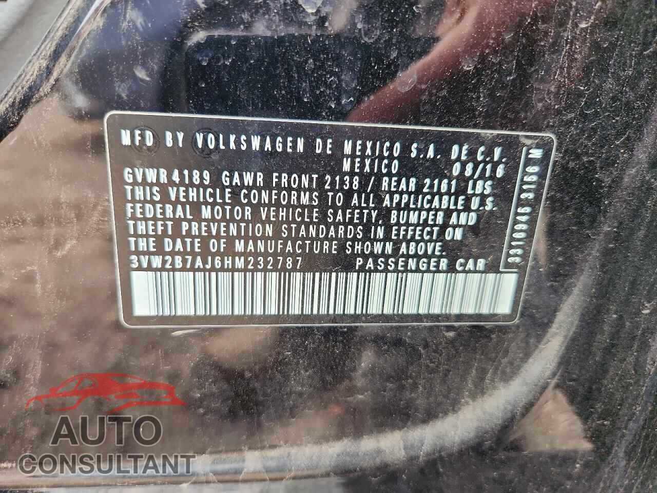 VOLKSWAGEN JETTA 2017 - 3VW2B7AJ6HM232787