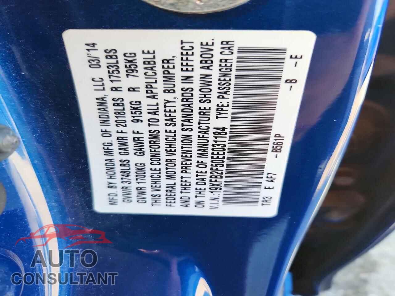 HONDA CIVIC 2014 - 19XFB2F50EE031184