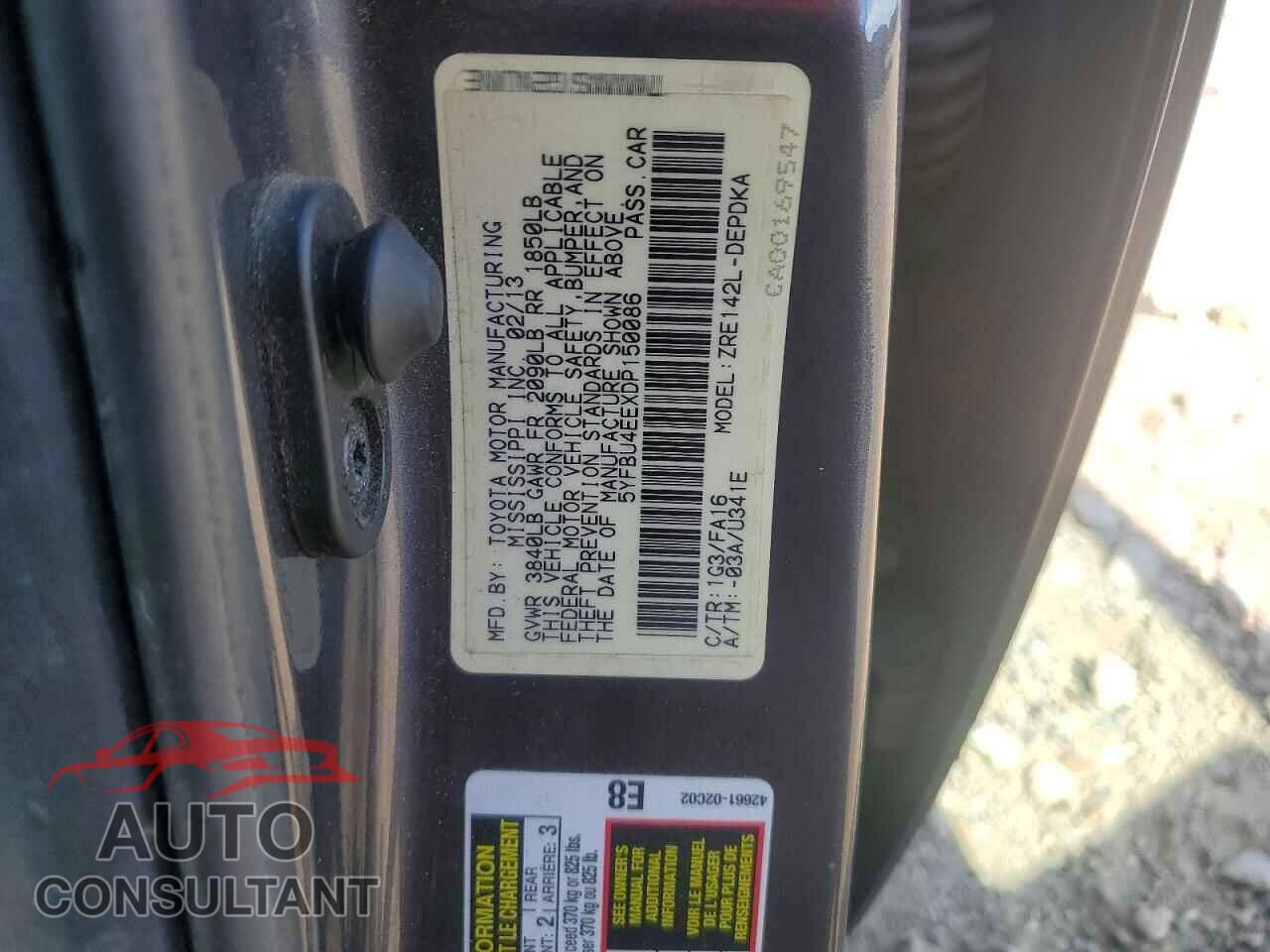TOYOTA COROLLA 2013 - 5YFBU4EEXDP150086