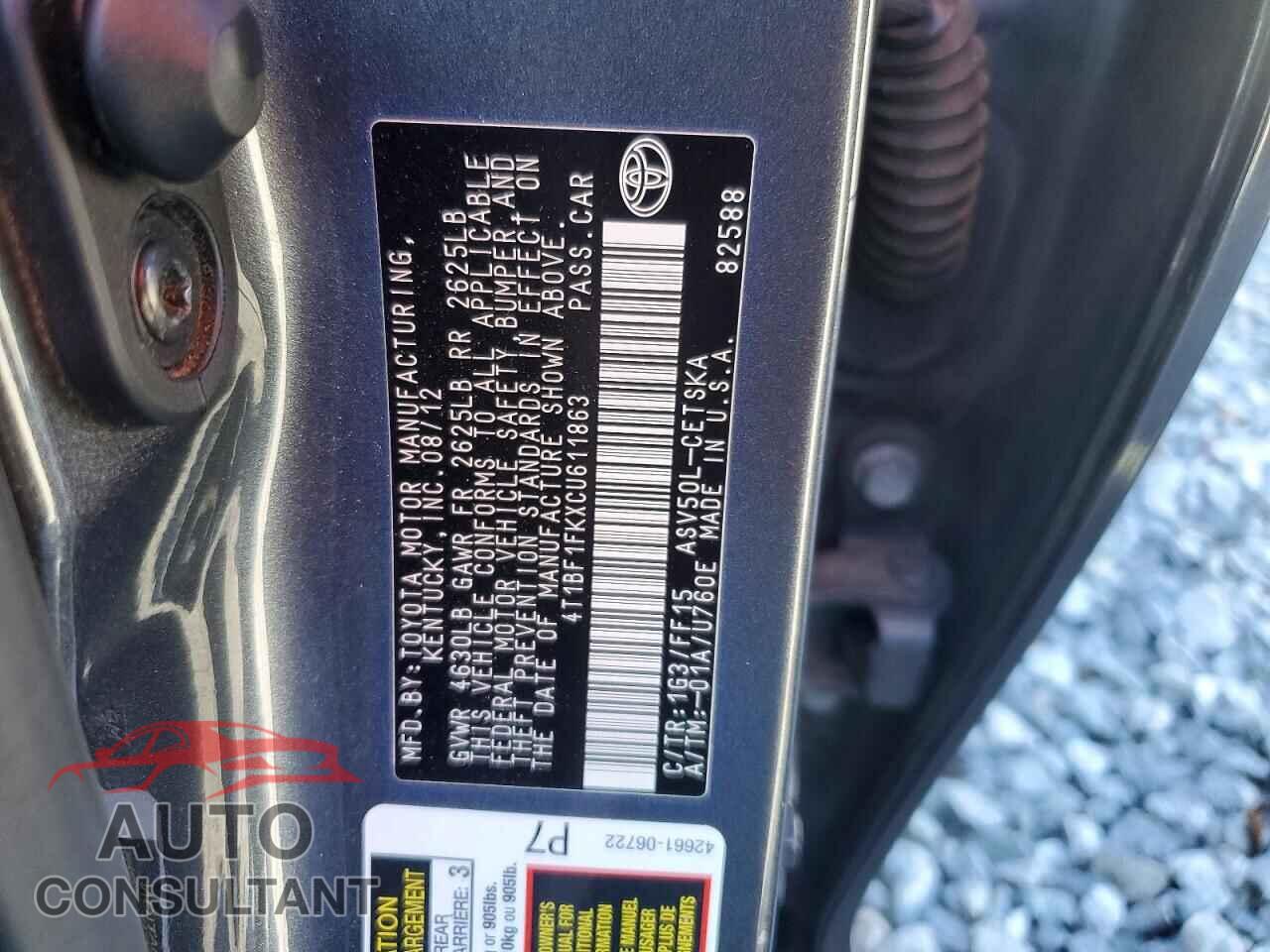 TOYOTA CAMRY 2012 - 4T1BF1FKXCU611863