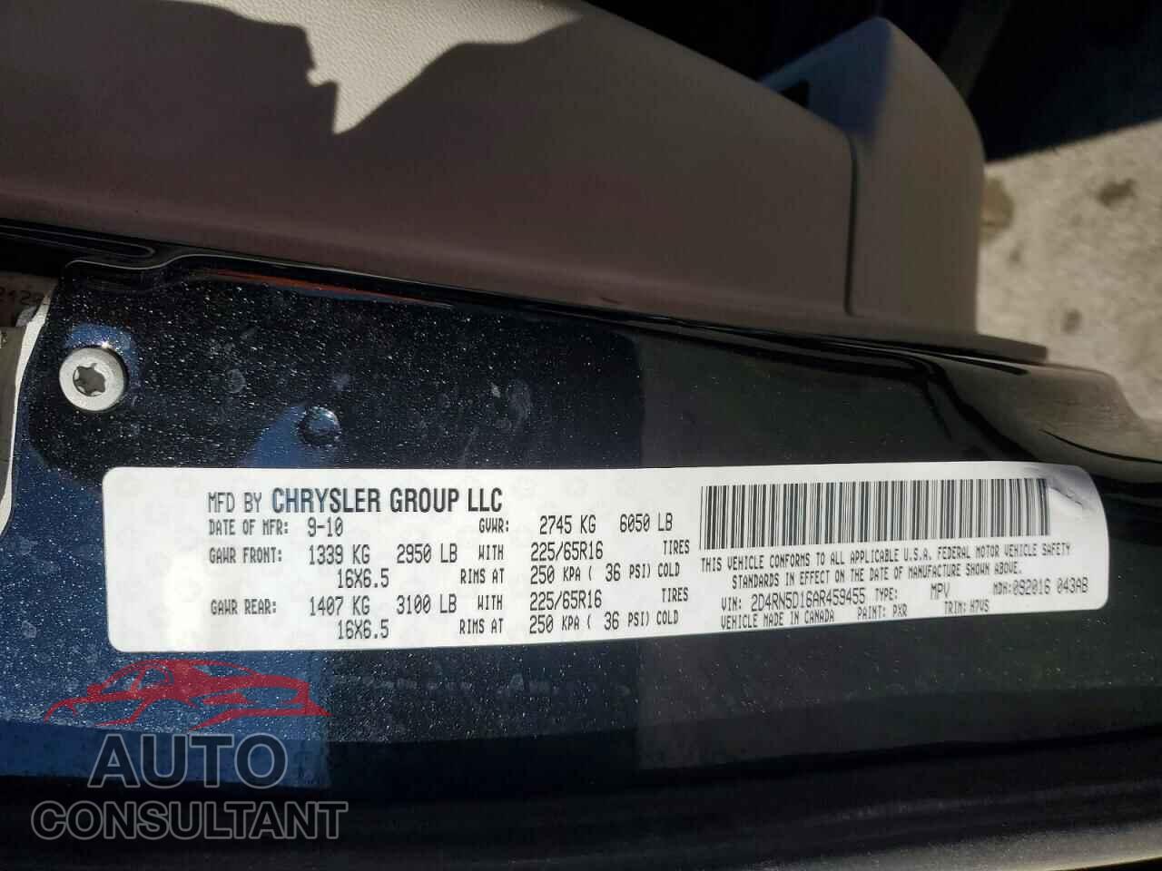 DODGE CARAVAN 2010 - 2D4RN5D16AR459455