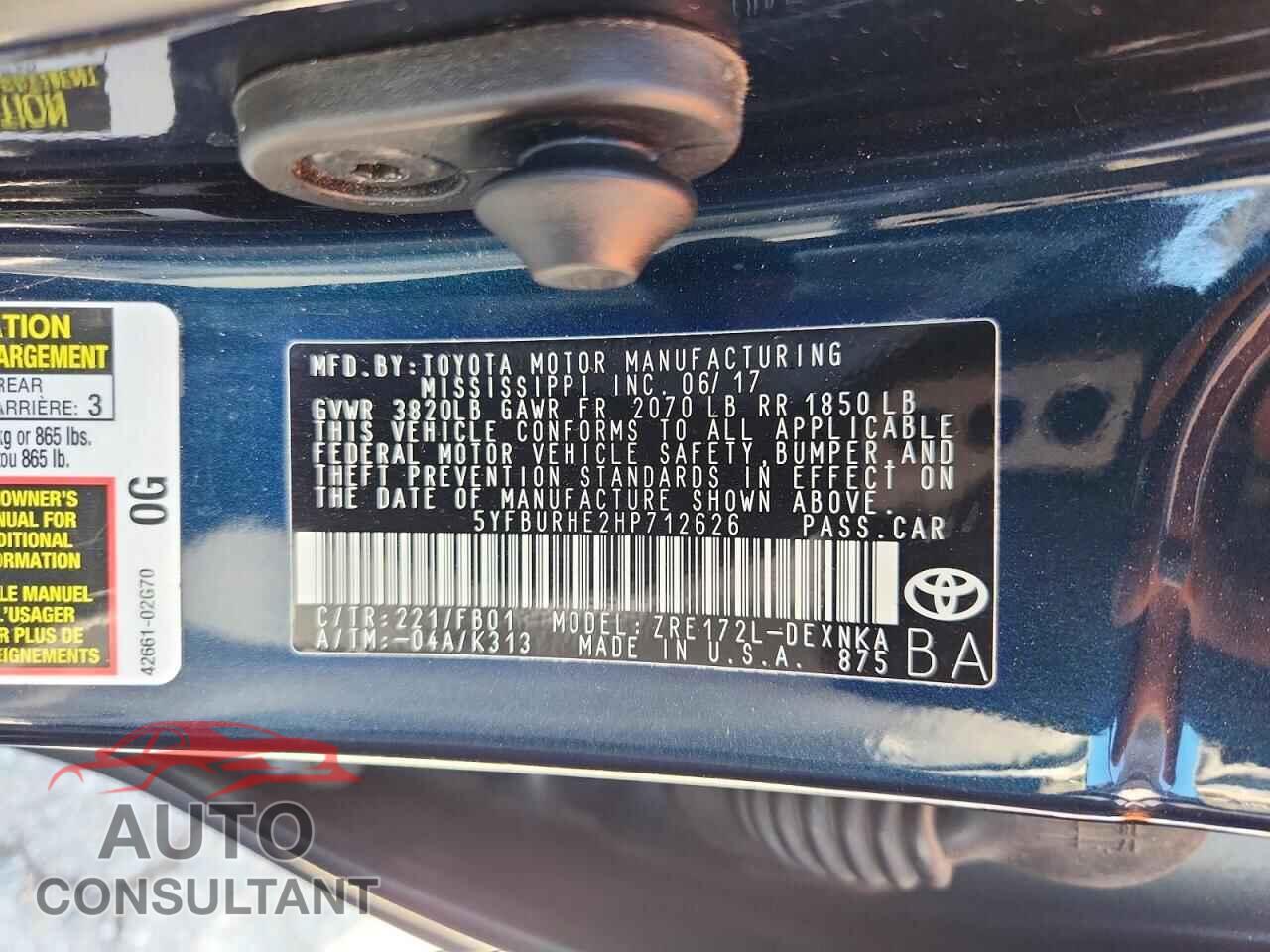 TOYOTA COROLLA 2017 - 5YFBURHE2HP712626