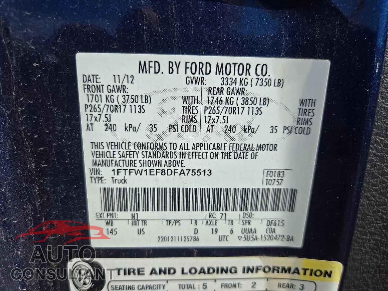 FORD F150 2013 - 1FTFW1EF8DFA75513